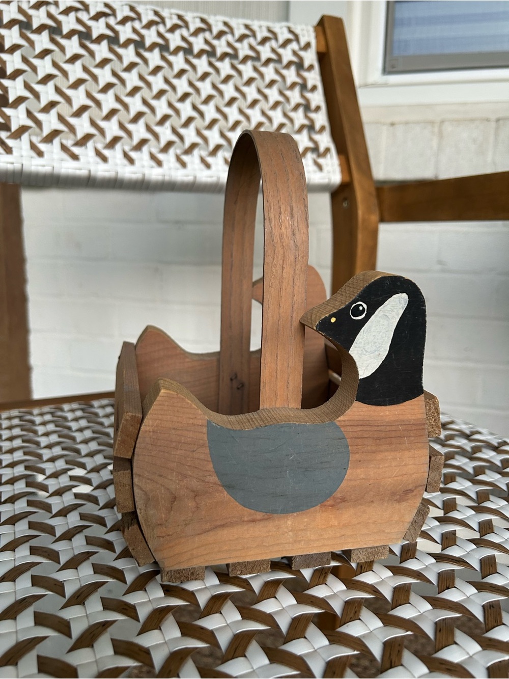 Handcrafted Wooden Canada Goose Accent Basket - Brown and Black